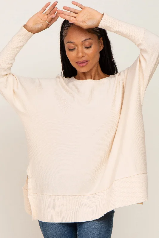 Hooded Women Sweater for Added Comfort and StyleIvory Dolman Sleeve Side Slit Sweater