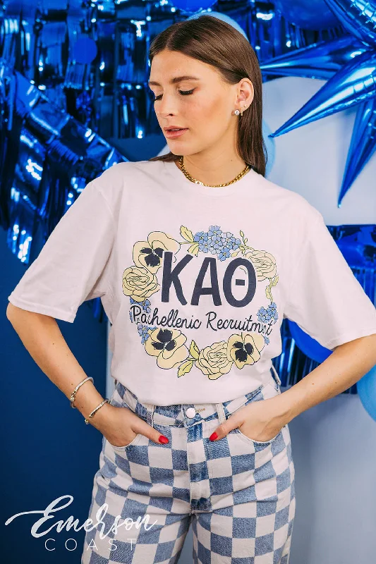 Embroidered Women T Shirt with Intricate DetailsEmbroidered Women T Shirt with Intricate DetailsKappa Alpha Theta Panhellenic Recruitment Floral Tee