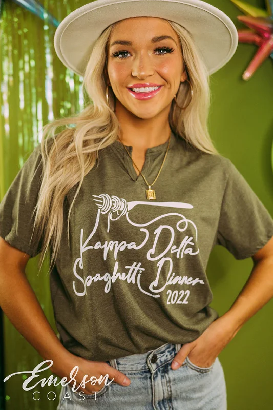 Tie - Dye Women T Shirt with a Bohemian VibeTie - Dye Women T Shirt with a Bohemian VibeKappa Delta Philanthropy Spaghetti Dinner Notch Tee