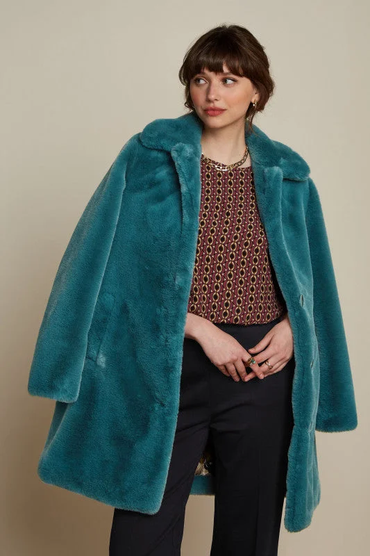 Hand - Knitted Women Sweater with Artisanal CharmKING LOUIE Sea Blue Anais Coat Long Phily