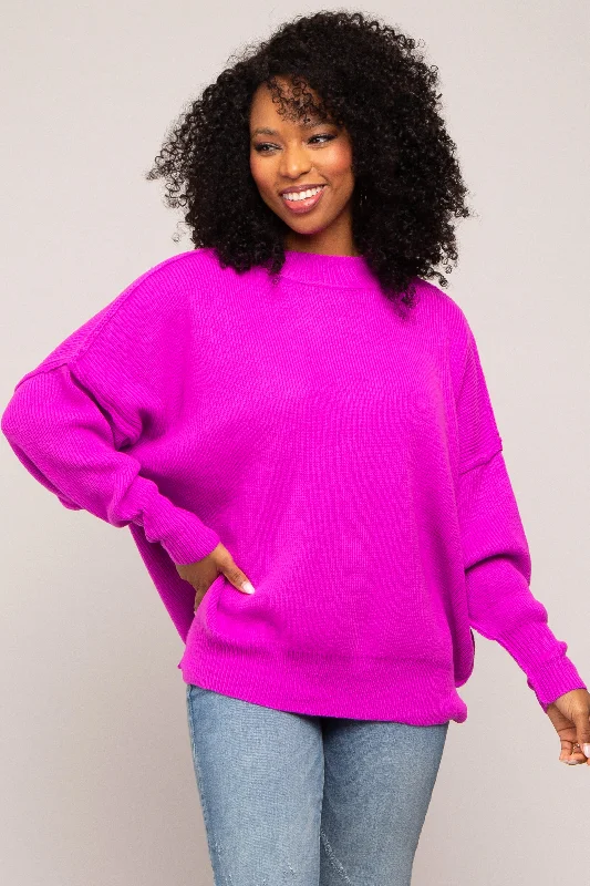 Lightweight Women Sweater for Spring and FallMagenta Mock Neck Sweater