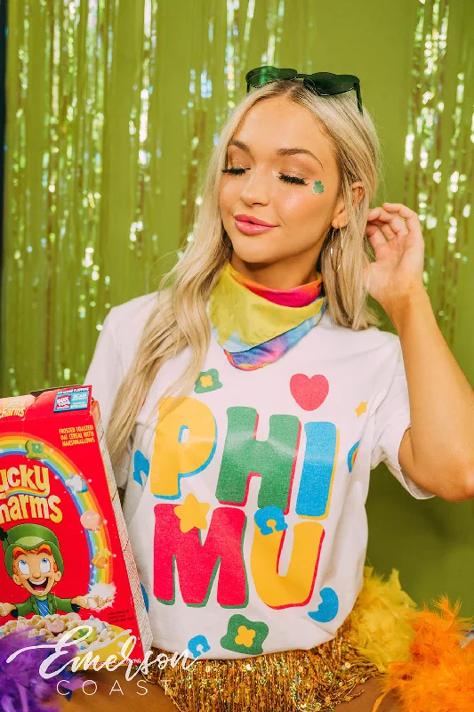 Tie - Dye Women T Shirt with a Bohemian VibeTie - Dye Women T Shirt with a Bohemian VibePhi Mu Bid Day Lucky Charms Tee