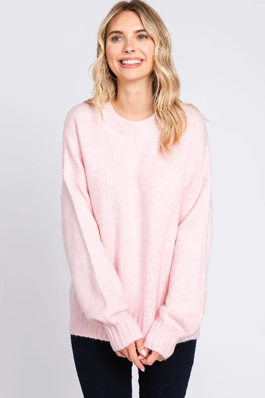 Plus - Size Women Sweater with a Flattering FitPink Ribbed Cuff Sweater