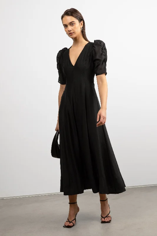 Mock - Neck Women Sweater for a Modern TwistV-NECK PUFF SLEEVE MAXI DRESS