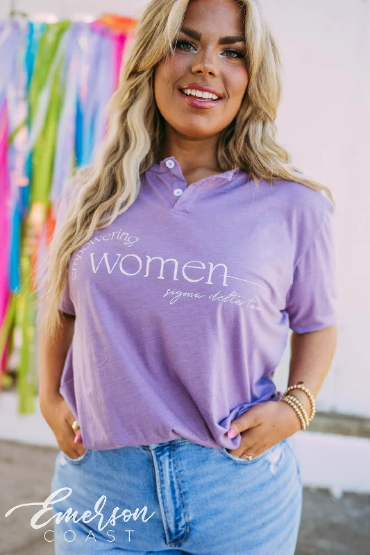 Moisture - Wicking Women T Shirt for Active LifestylesSigma Delta Tau Empowering Women Lavender Henley