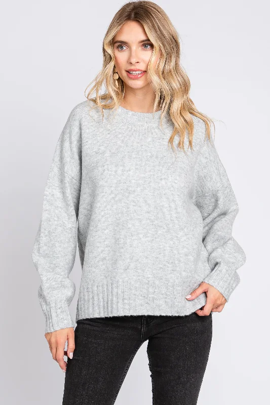 Cashmere Women Sweater with a Luxurious Soft TouchSilver Ribbed Cuff Sweater