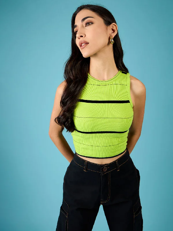 Embroidered Women T Shirt with Intricate DetailsStretchable Ribbed Sleeveless Crop Top