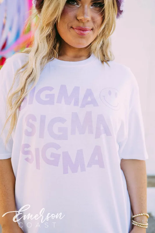 Embroidered Women T Shirt with Intricate DetailsTri Sigma Smiley Tee