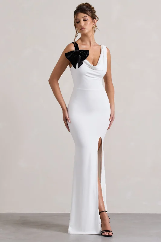 Mini Women Dress with a Short Hem for a Young and Trendy StyleMini Women Dress with a Short Hem for a Young and Trendy StyleA Catch | White Cowl-Neck Fishtail Split Maxi Dress With Bow