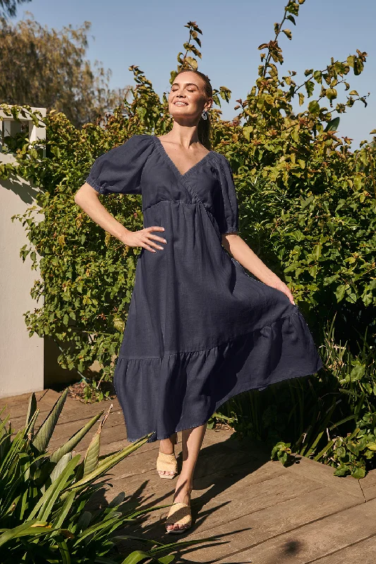 Mermaid - Style Women Dress with a Fitted Silhouette for Special OccasionsMermaid - Style Women Dress with a Fitted Silhouette for Special OccasionsAlison Linen Maxi Dress in Navy
