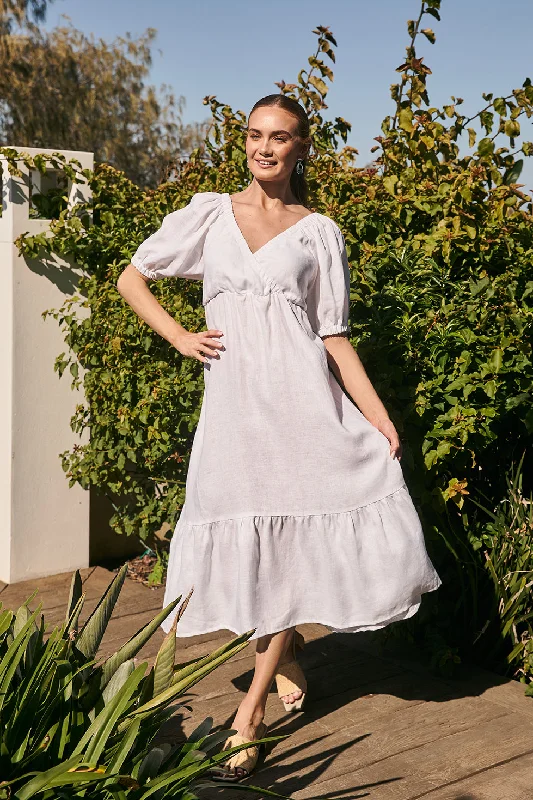 Strapless Women Dress with a Built - in Bra for Comfort and SupportStrapless Women Dress with a Built - in Bra for Comfort and SupportAlison Linen Maxi Dress in White