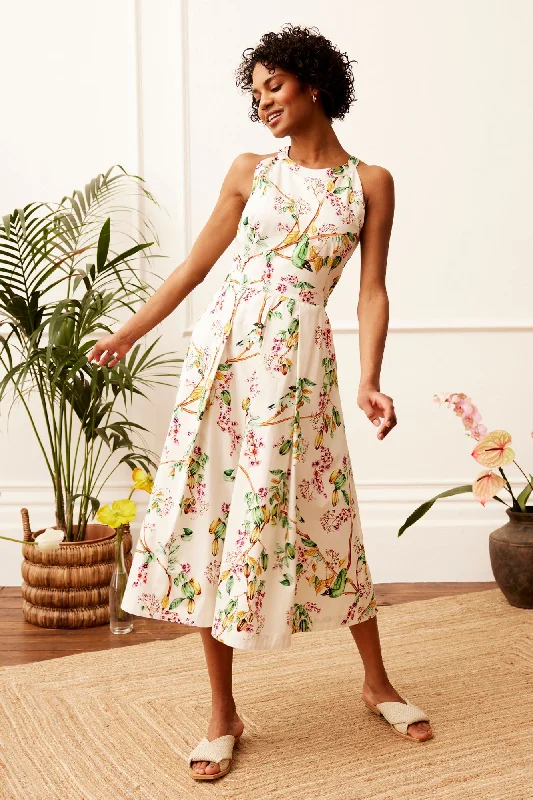 Pleated Women Dress with a Timeless and Elegant TextureAlyssa Gardenia Bird Dress