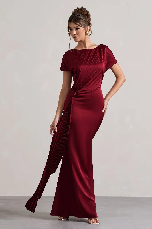 Ruffled Women Dress with Multiple Layers for a Playful and Girly StyleRuffled Women Dress with Multiple Layers for a Playful and Girly StyleAmbrosia | Berry Satin Pleated Maxi Dress With Drape