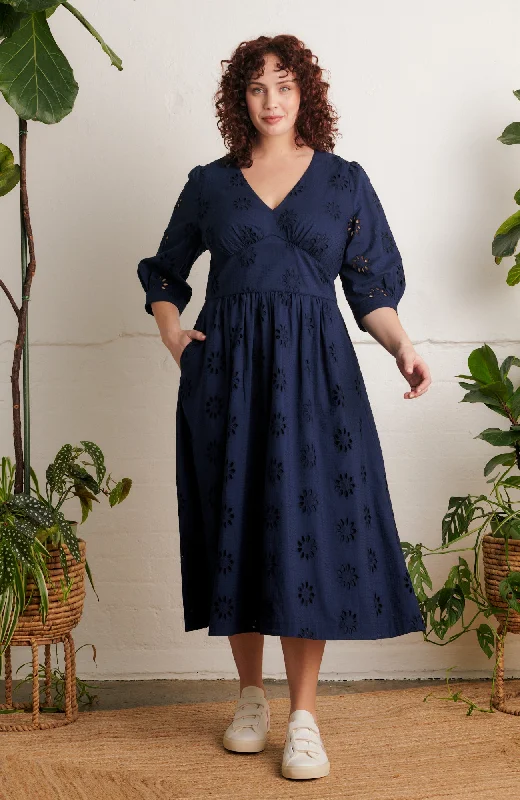 Shift Women Dress with a Simple and Classic Design for Everyday WearAmelia Floral Broderie Ink Navy Dress