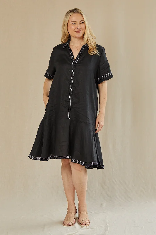 Empire Waist Women Dress to Accentuate the Bust and Conceal the WaistAnna Collared Linen Dress in Blackberry