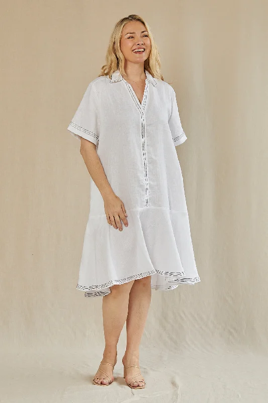 Off - the - Shoulder Women Dress for a Romantic and Feminine LookAnna Collared Linen Dress in Coconut