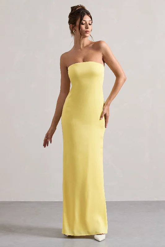 Mini Women Dress with a Short Hem for a Young and Trendy StyleAzra | Lemon Satin Bandeau Maxi Dress