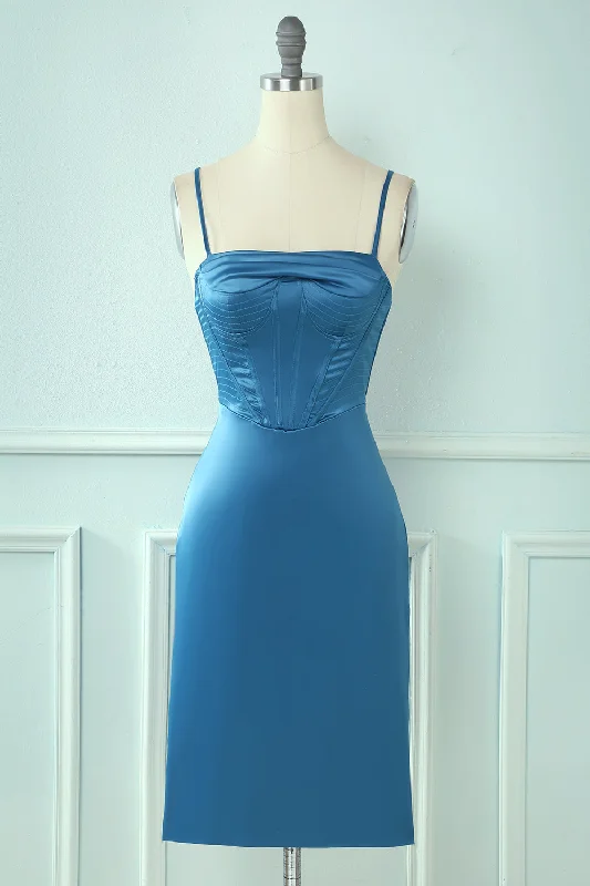 Strapless Women Dress with a Built - in Bra for Comfort and SupportStrapless Women Dress with a Built - in Bra for Comfort and SupportBlue Spaghetti Straps Tight Hoco Dress