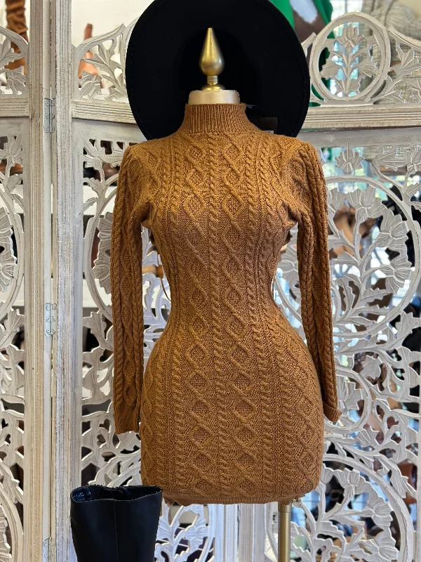 Shift Women Dress with a Simple and Classic Design for Everyday WearBrown Turtleneck Knit Dress