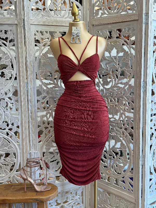 Pleated Women Dress with a Timeless and Elegant TexturePleated Women Dress with a Timeless and Elegant TextureBurgundy Strappy Mini Dress