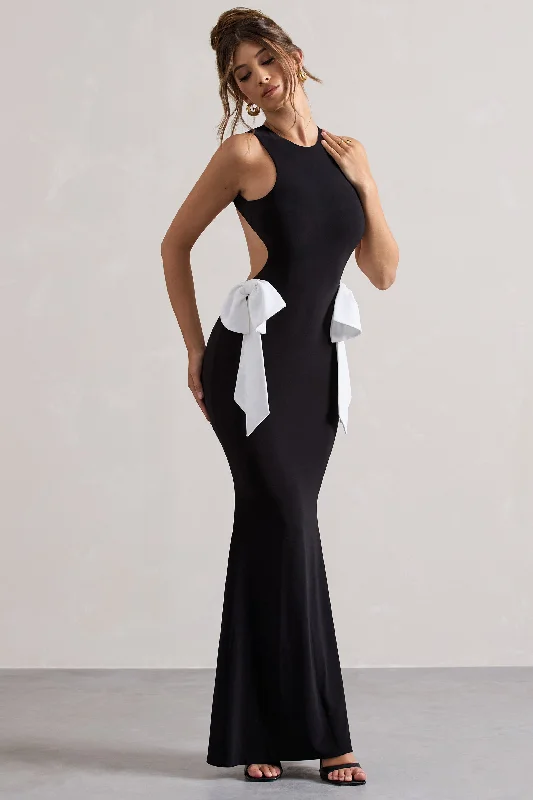 Sheath Women Dress with a Tailored Fit for a Professional LookBy Your Side | Black Cut-Out Split Maxi Dress With Bows