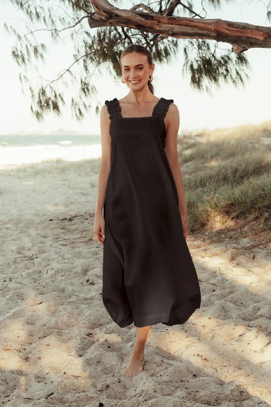 Sleeveless Women Dress in Bright Colors for Summer PartiesSleeveless Women Dress in Bright Colors for Summer PartiesClaire Maxi Linen Dress in Black