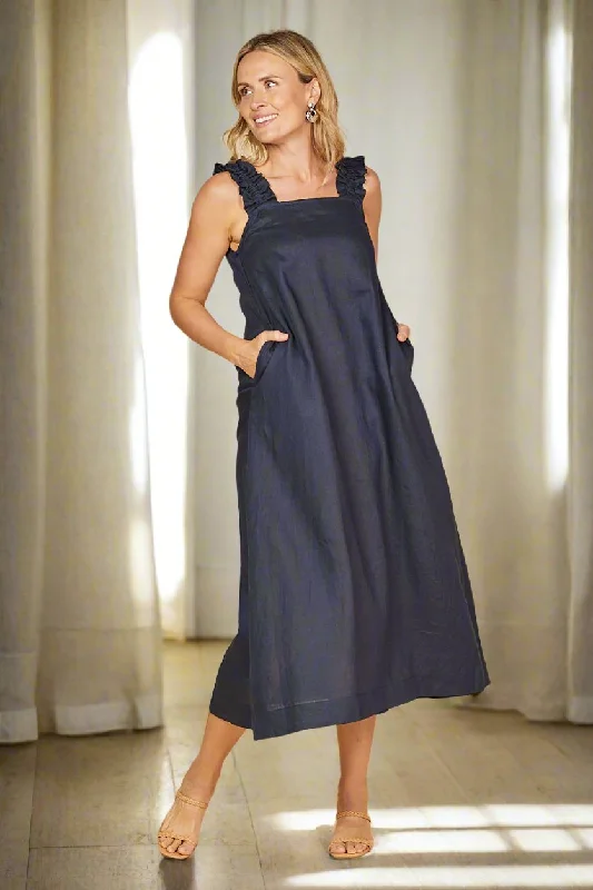 Off - the - Shoulder Women Dress for a Romantic and Feminine LookOff - the - Shoulder Women Dress for a Romantic and Feminine LookClaire Maxi Linen Dress in Navy