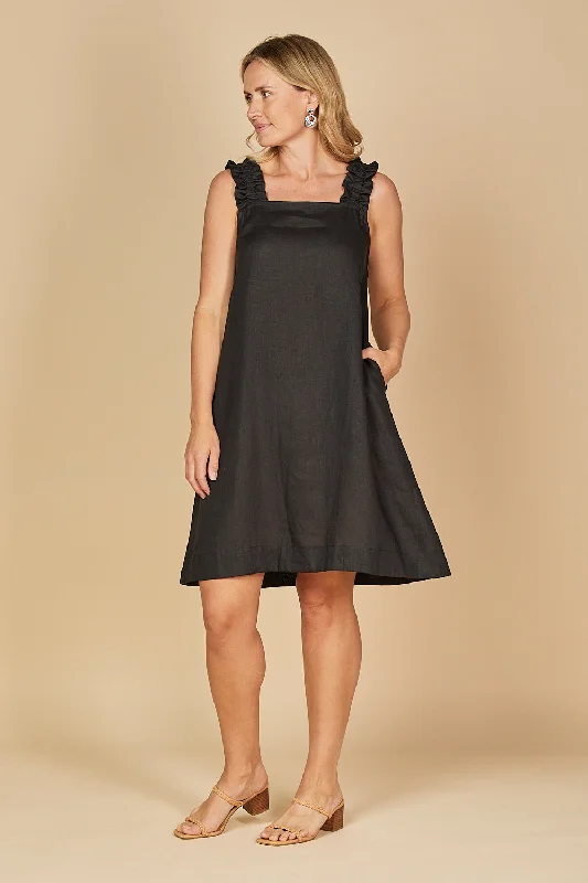 Halter Neck Women Dress to Show Off the Shoulders and NecklineHalter Neck Women Dress to Show Off the Shoulders and NecklineClaire Short Linen Dress in Black