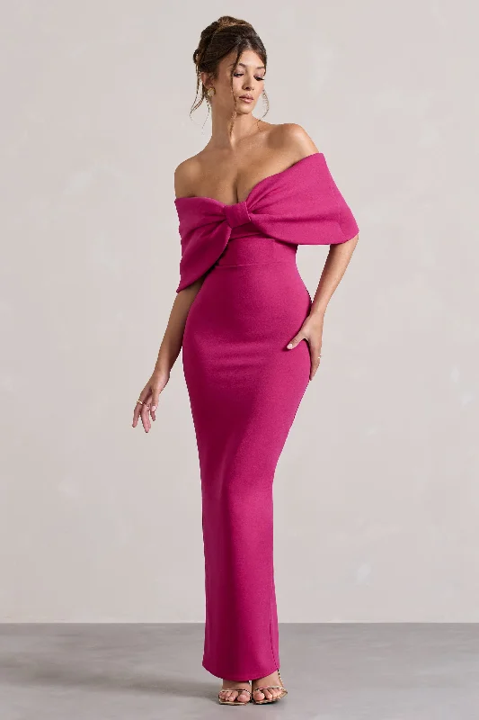 Plus Size Women Dress with a Flattering A - Line Cut for Comfort and StylePlus Size Women Dress with a Flattering A - Line Cut for Comfort and StyleCornelia | Hot Pink Strapless Maxi Dress With Oversized Bow