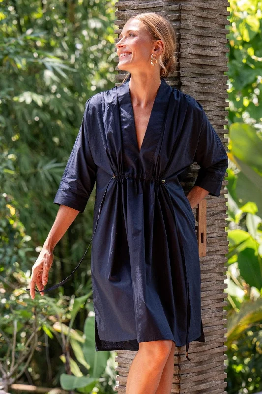 Maxi Women Dress with Floral Print for a Bohemian VibeMaxi Women Dress with Floral Print for a Bohemian VibeFinley Poplin Short Kaftan Dress in Navy