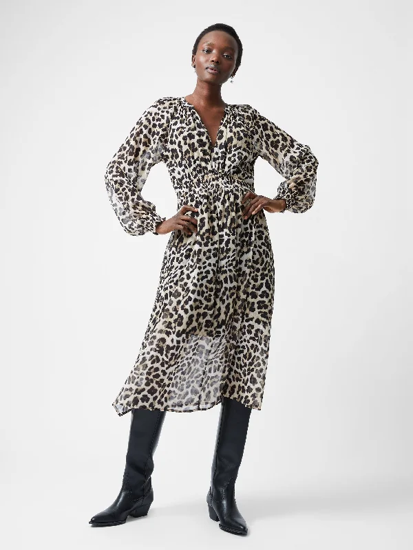 Off - the - Shoulder Women Dress for a Romantic and Feminine LookOff - the - Shoulder Women Dress for a Romantic and Feminine LookLeopard Print Georgette Long Sleeve Dress