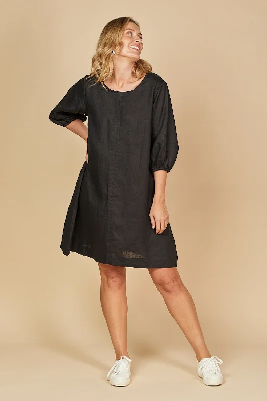 Backless Women Dress for a Sexy and Alluring Look at Evening EventsBackless Women Dress for a Sexy and Alluring Look at Evening EventsHazel Short Linen Shift Dress in Black