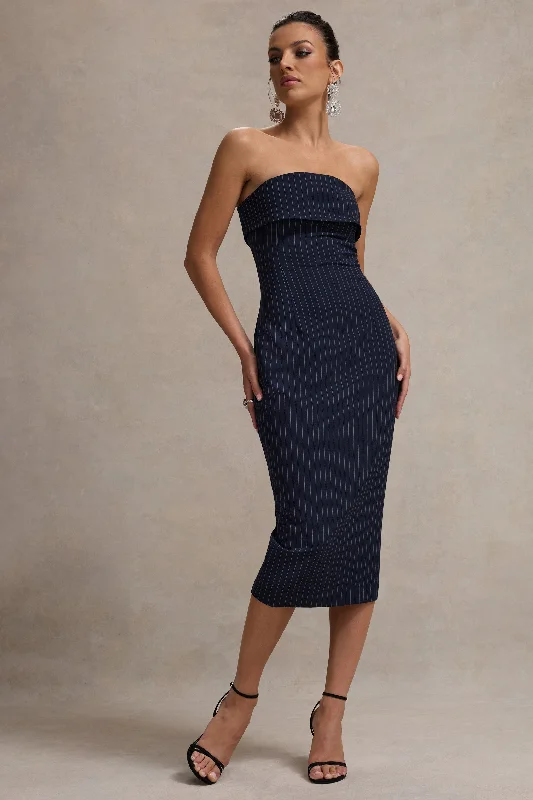 Wrap - Style Women Dress with Adjustable Fit for All Body TypesWrap - Style Women Dress with Adjustable Fit for All Body TypesHighway | Navy Pinstripe Strapless Midi Dress