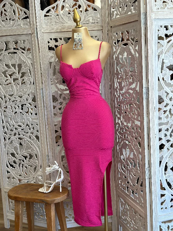 Ball Gown Women Dress with a Full Skirt for a Princess - like LookBall Gown Women Dress with a Full Skirt for a Princess - like LookHot Pink Ribbed Dress