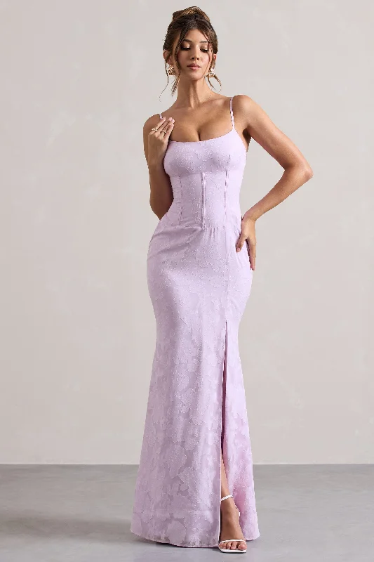 Sleeveless Women Dress in Bright Colors for Summer PartiesIntimacy | Lilac Lace Corset Split Maxi Dress