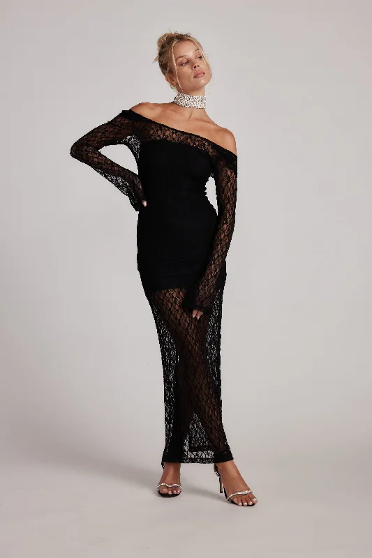 Off - the - Shoulder Women Dress for a Romantic and Feminine LookJules Black Lace Maxi Dress