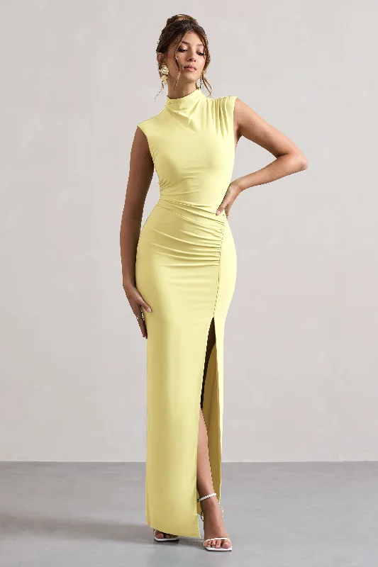 Sheath Women Dress with a Tailored Fit for a Professional LookSheath Women Dress with a Tailored Fit for a Professional LookLanetta | Lemon Ruched High-Neck Maxi Dress With Split
