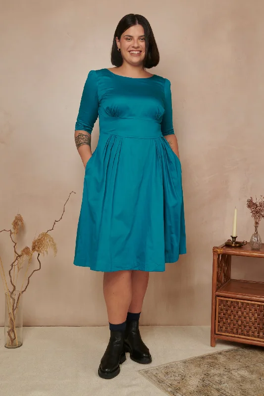 Plus Size Women Dress with a Flattering A - Line Cut for Comfort and StyleLouisa Cotton Satin Blue Topaz Dress