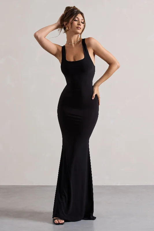 Plus Size Women Dress with a Flattering A - Line Cut for Comfort and StyleMahina | Black Square-Neck Maxi Dress