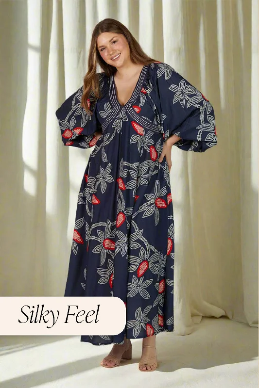 Plus Size Women Dress with a Flattering A - Line Cut for Comfort and StylePlus Size Women Dress with a Flattering A - Line Cut for Comfort and StyleMargot Maxi Dress in Ikebana