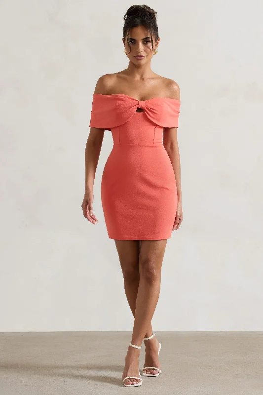 Lace - Embellished Women Dress for an Elegant and Sophisticated AppearanceLace - Embellished Women Dress for an Elegant and Sophisticated AppearanceMegan | Coral Bow Bardot Mini Dress