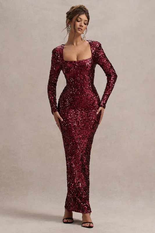 Mini Women Dress with a Short Hem for a Young and Trendy StyleMini Women Dress with a Short Hem for a Young and Trendy StyleMy Dream | Port Sequin Square-Neck Long-Sleeve Maxi Dress