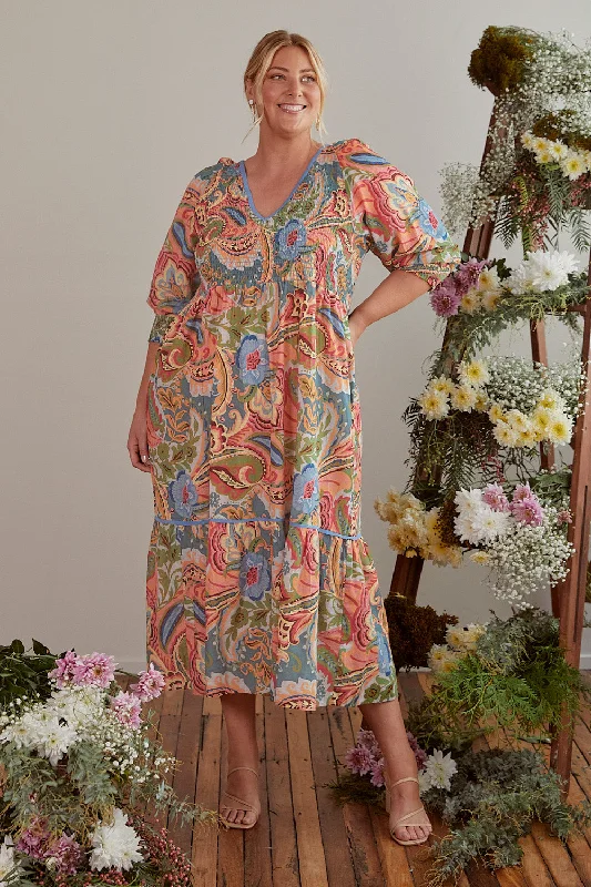 Plus Size Women Dress with a Flattering A - Line Cut for Comfort and StylePlus Size Women Dress with a Flattering A - Line Cut for Comfort and StyleNicci Shirred Dress in Kensington
