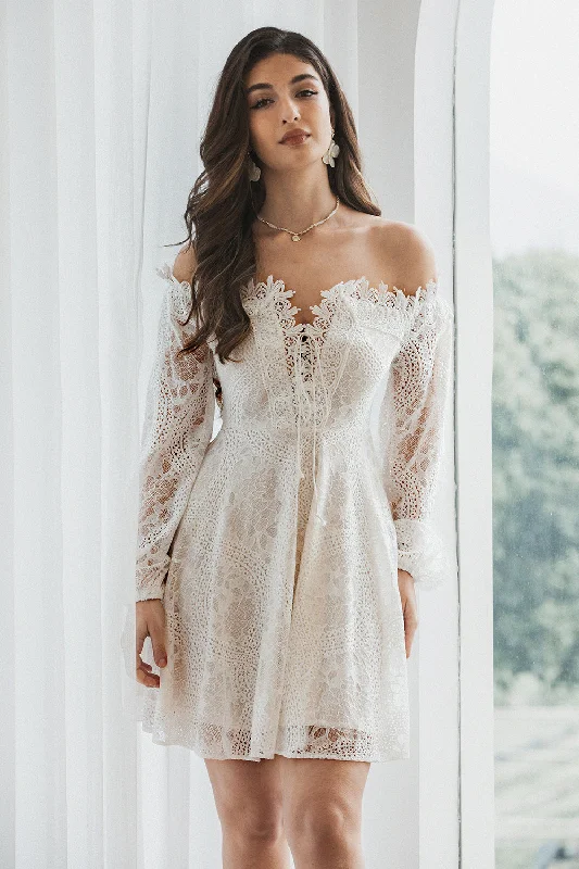 Pleated Women Dress with a Timeless and Elegant TexturePleated Women Dress with a Timeless and Elegant TextureElegant Off the Shoulder Lace White Graduation Dress with Long Sleeves