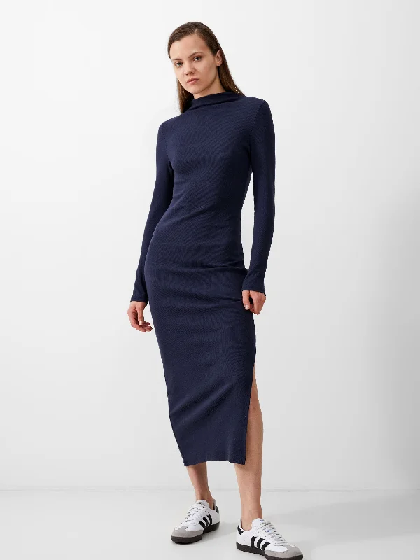 Pleated Women Dress with a Timeless and Elegant TexturePleated Women Dress with a Timeless and Elegant TextureRassia Long Sleeve Mock Dress Midi Dress