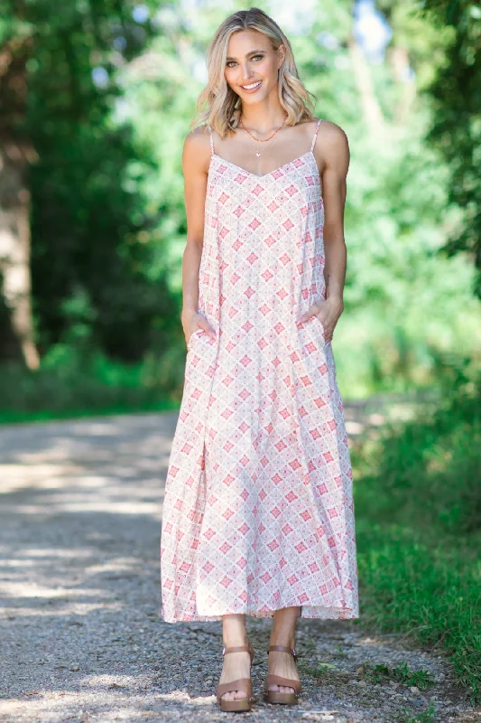 Ball Gown Women Dress with a Full Skirt for a Princess - like LookRust and Cream Geometric Medallion Maxi Dress