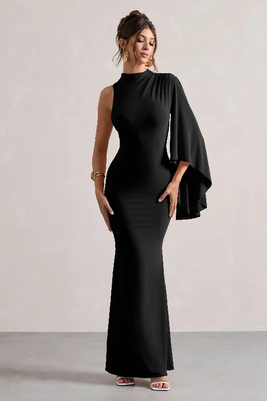 Sleeveless Women Dress in Bright Colors for Summer PartiesSleeveless Women Dress in Bright Colors for Summer PartiesSamaya | Black High-Neck Cape-Sleeve Maxi Dress