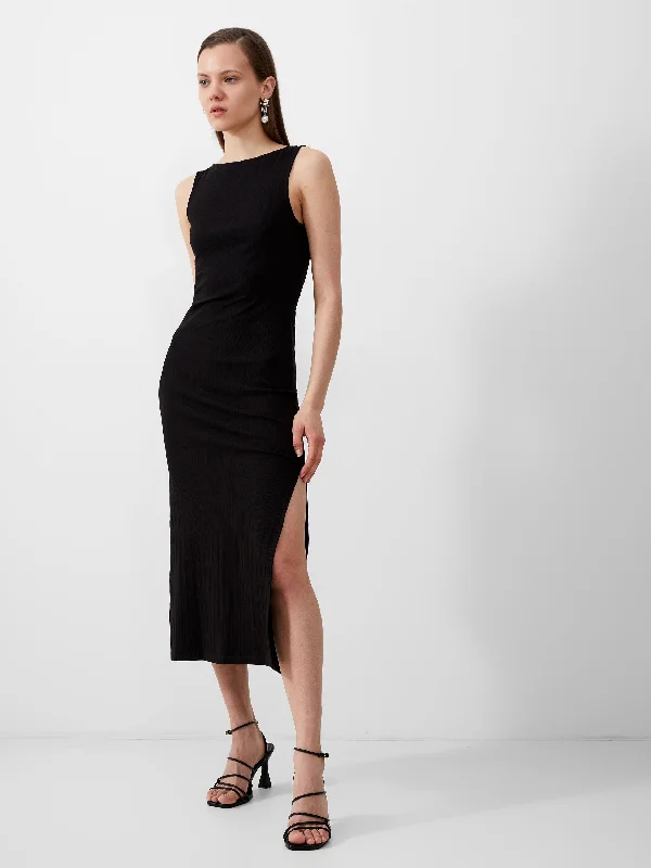 Long - Sleeve Women Dress in Velvet for a Luxurious Winter LookLong - Sleeve Women Dress in Velvet for a Luxurious Winter LookSasia Boat Neckline Rib Dress