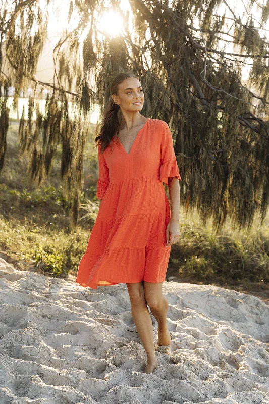 Lace - Embellished Women Dress for an Elegant and Sophisticated AppearanceLace - Embellished Women Dress for an Elegant and Sophisticated AppearanceScout Crinkle Cotton Tiered Dress in Candlelight