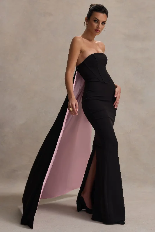 Shift Women Dress with a Simple and Classic Design for Everyday WearShift Women Dress with a Simple and Classic Design for Everyday WearShe's Trouble | Black Bandeau Maxi Dress With Pink Cape